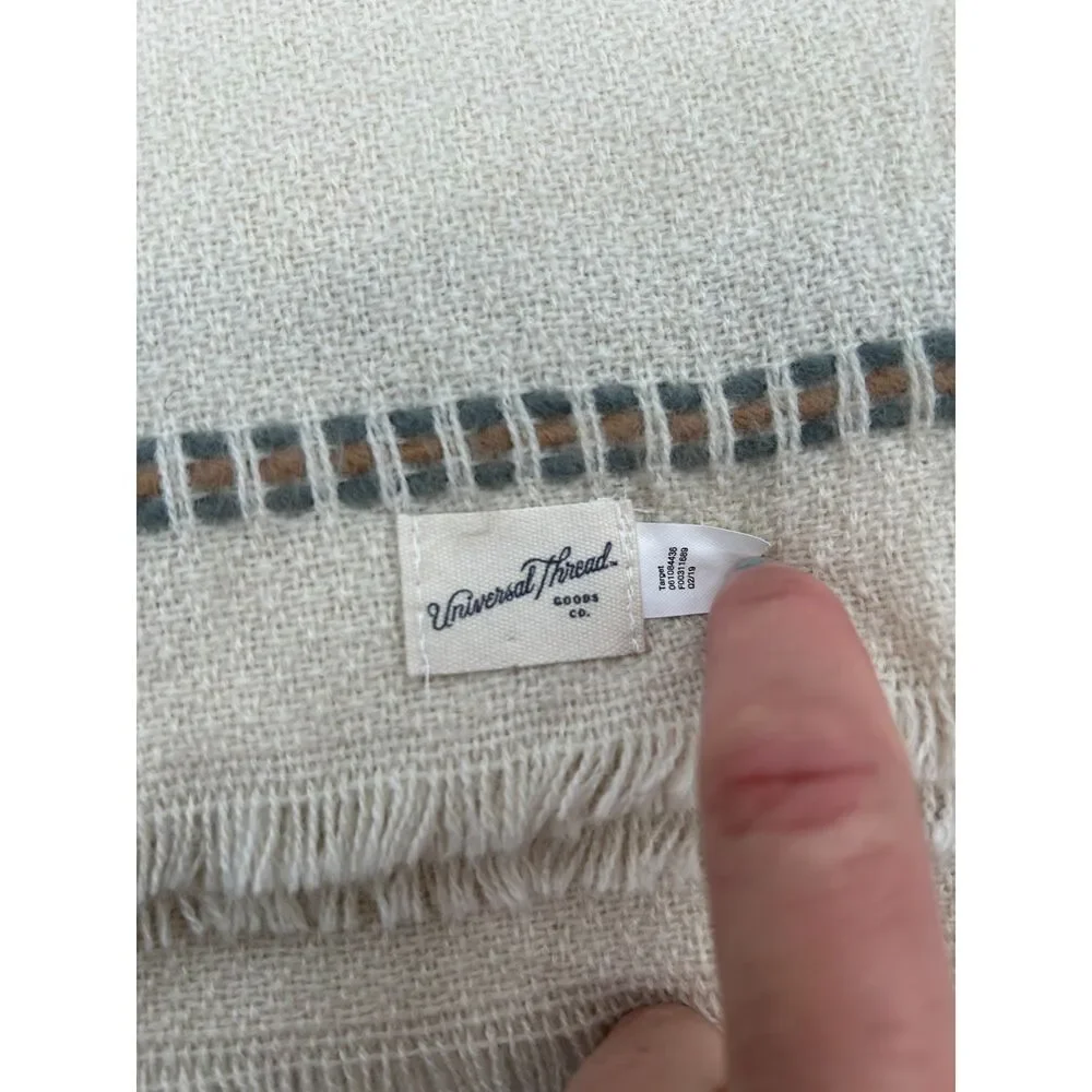 UNIVERSAL THREAD Cream Blue Brown Fringe Rectangle Soft Shawl Scarf One Size